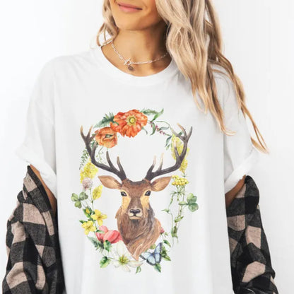 Floral Deer Woodland T-Shirt