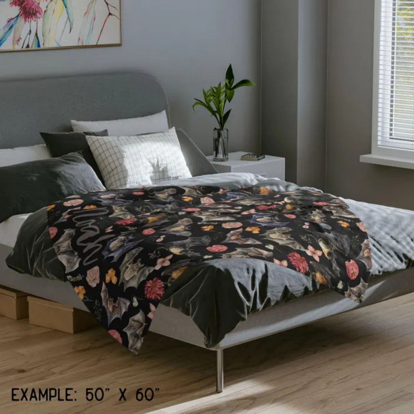 Floral Bats Fleece Throw Blanket