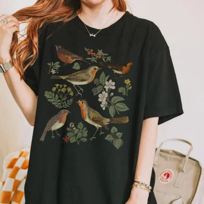 Vintage Red Robin Bird Oversized T-Shirt