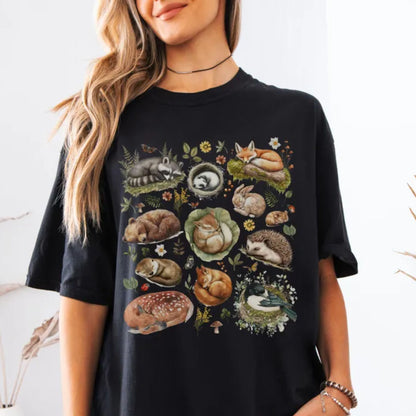 Cute Woodland Sleeping Animals T-Shirt