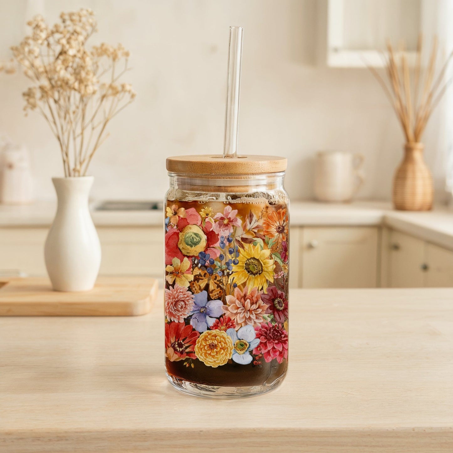 Fall Floral 16 Oz. Tumbler Glass