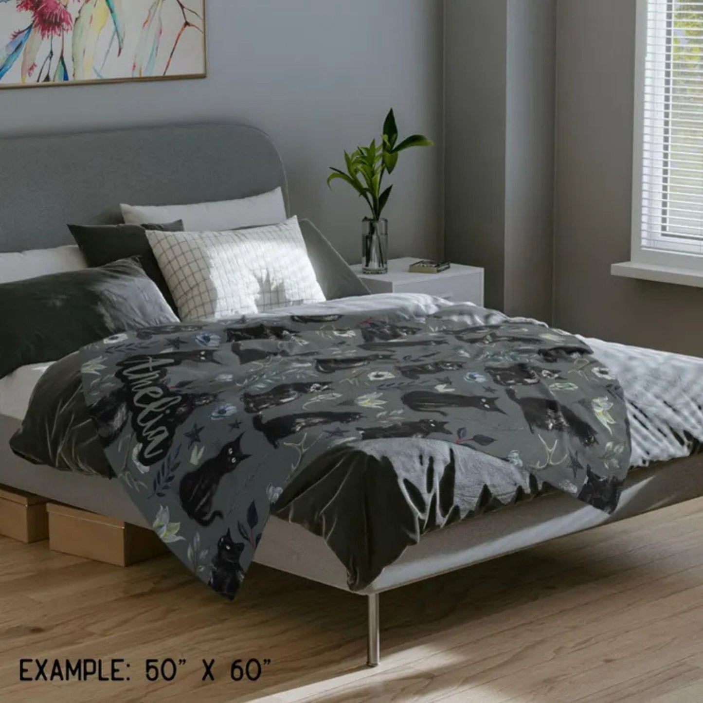Mystical Black Cat Fleece Throw Blanket