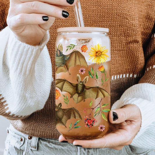 Floral Bats 16 Oz Sipper Glass