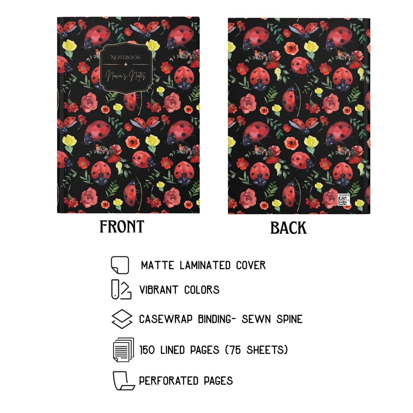 Watercolor Ladybug Personalized Journal