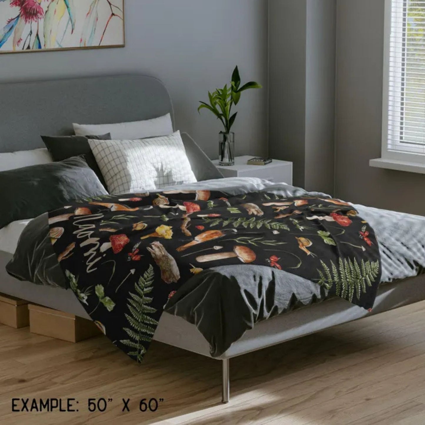 Woodland Forest Mushroom Fleece Throw Personalized