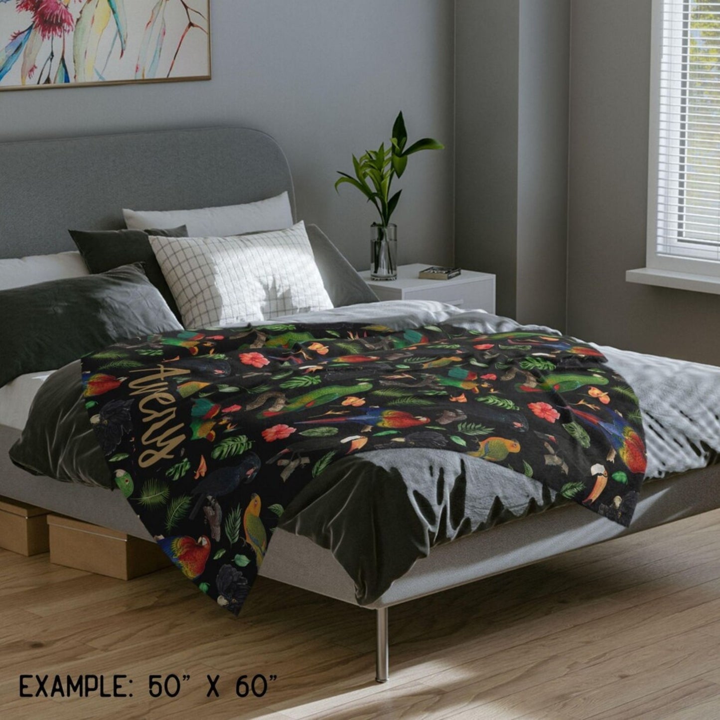 Tropical Parrot Print Fleece Throw Blanket