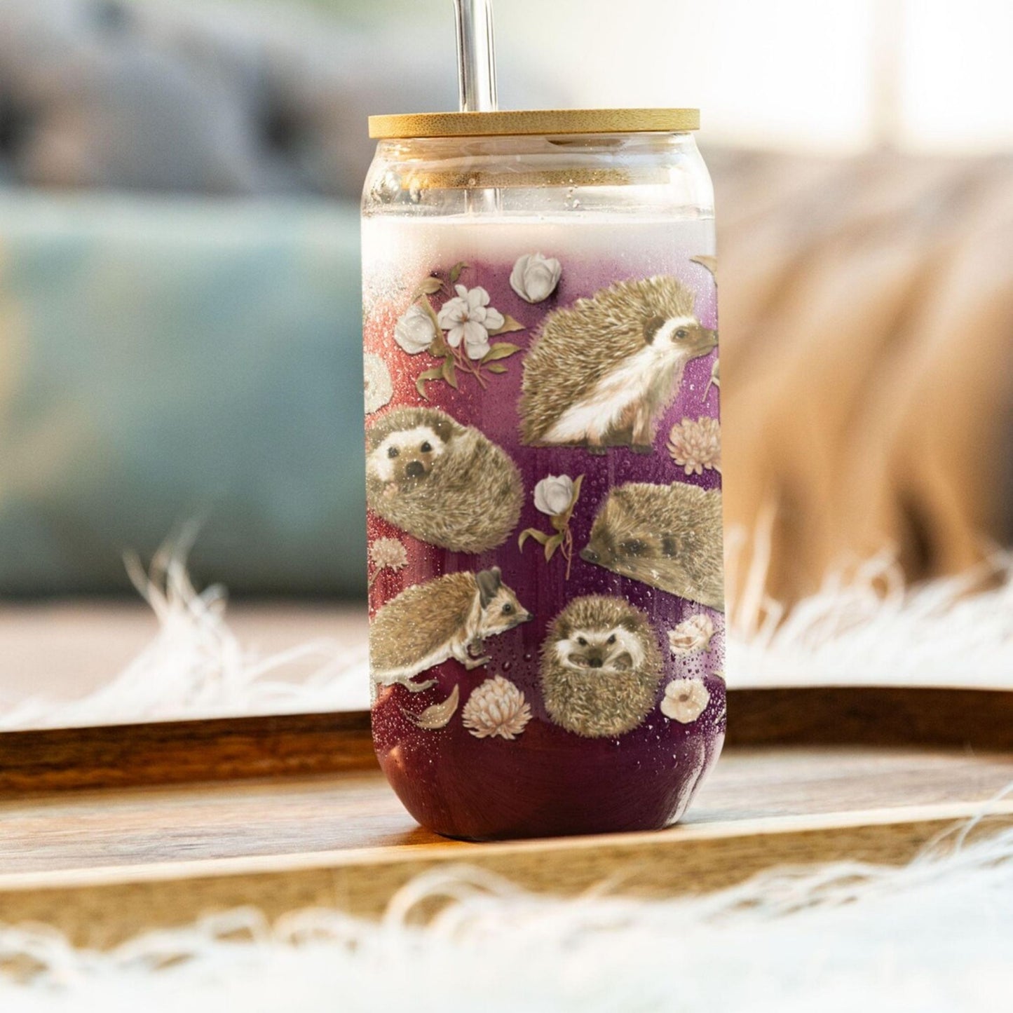 Cute Hedgehog Sipper Glass With Straw
