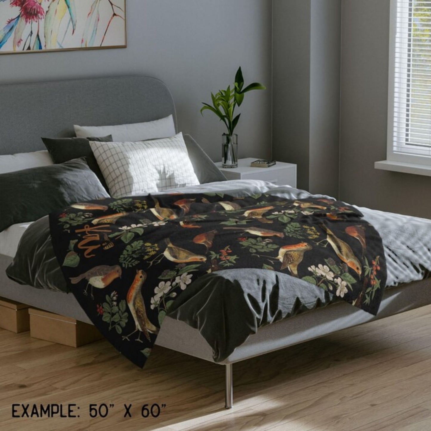 Vintage Birds Red Breasted Robin Fleece Throw Blanket With Name