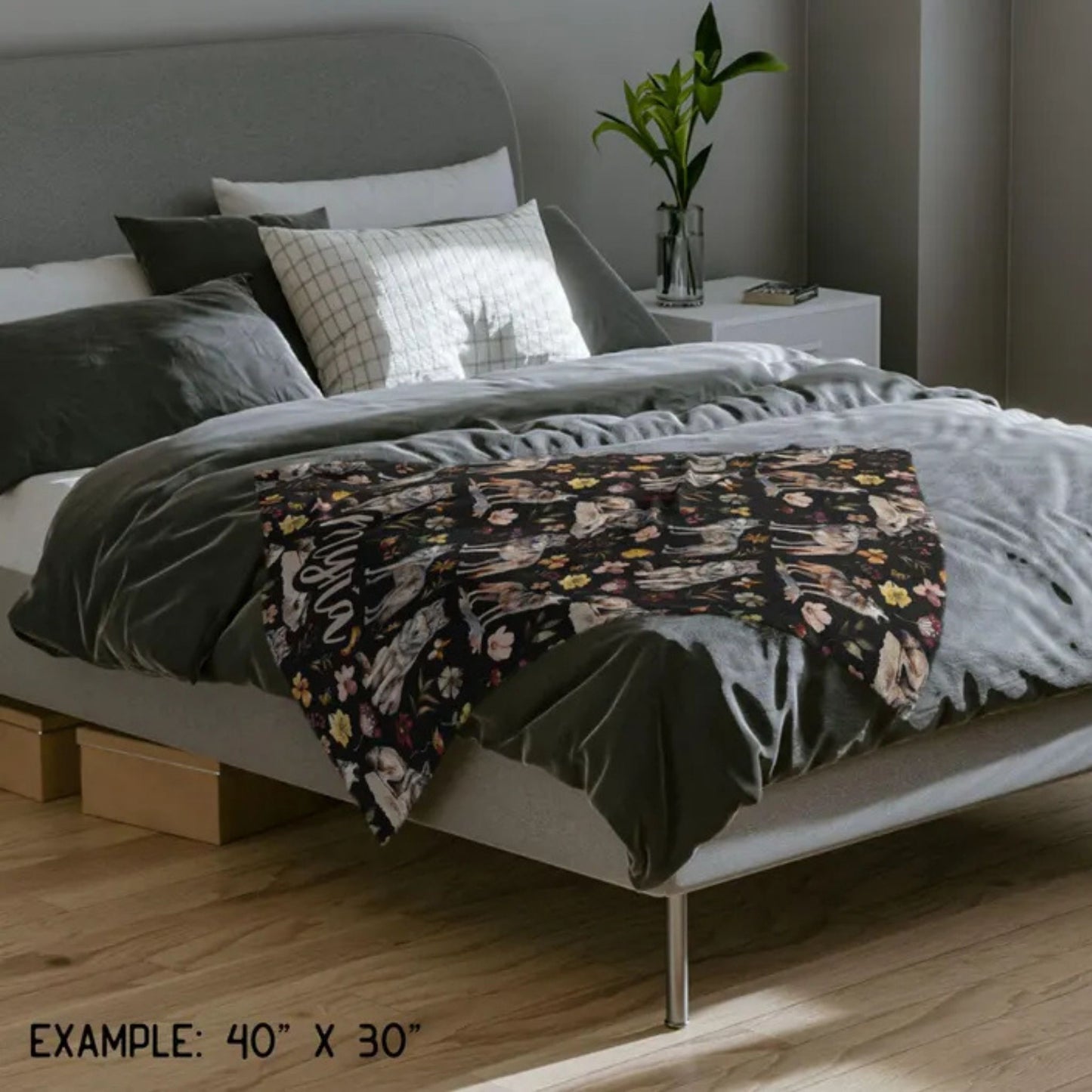 Floral Wolf Velveteen Blanket