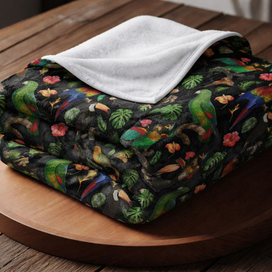 Tropical Parrot Print Fleece Throw Blanket
