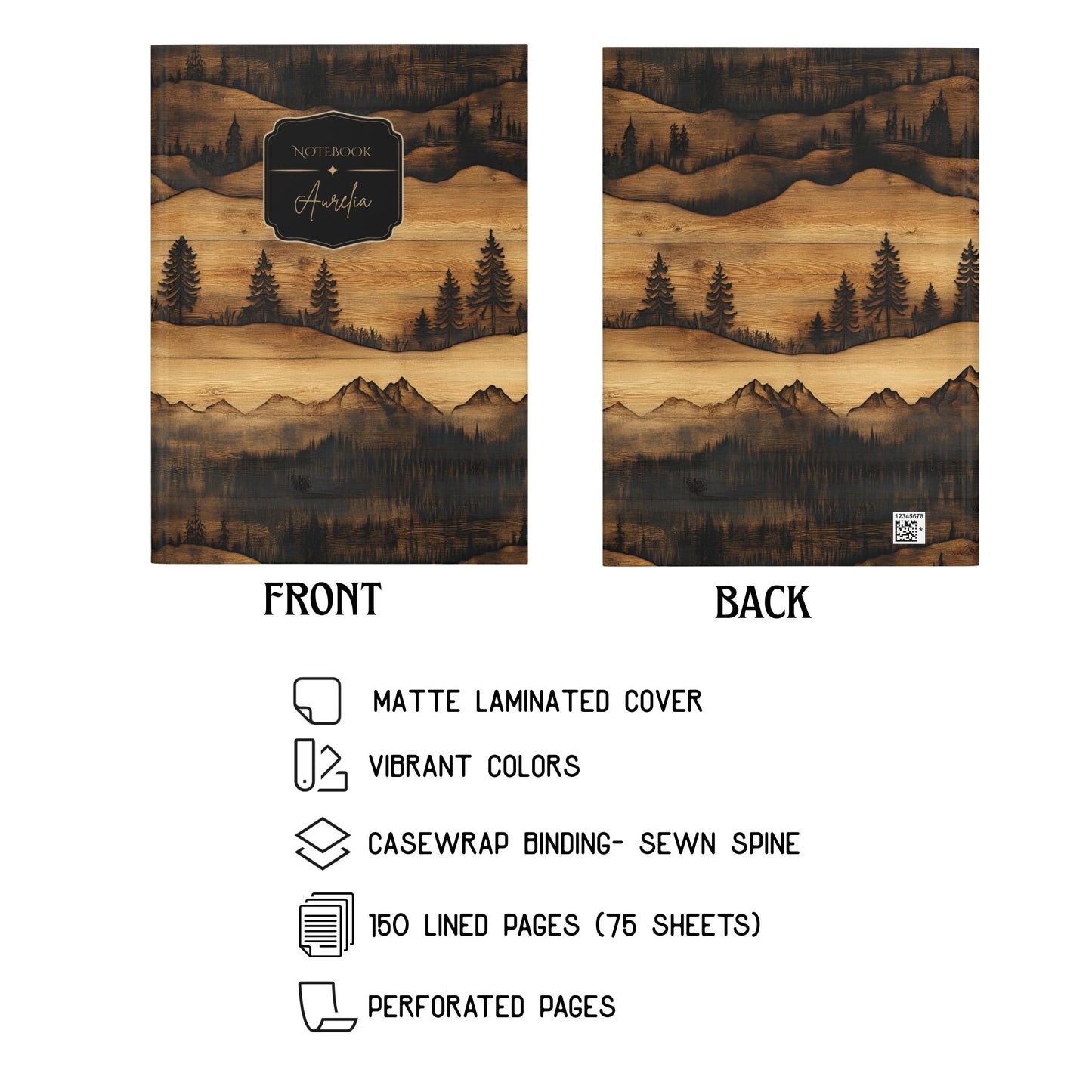 Rustic Carved Wood Mountain Hardcover Personalized Journal