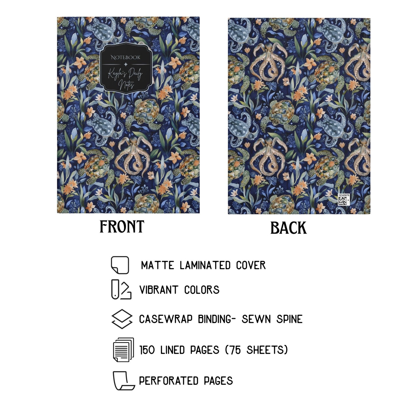 Turtle William Morris Style Personalized Journal