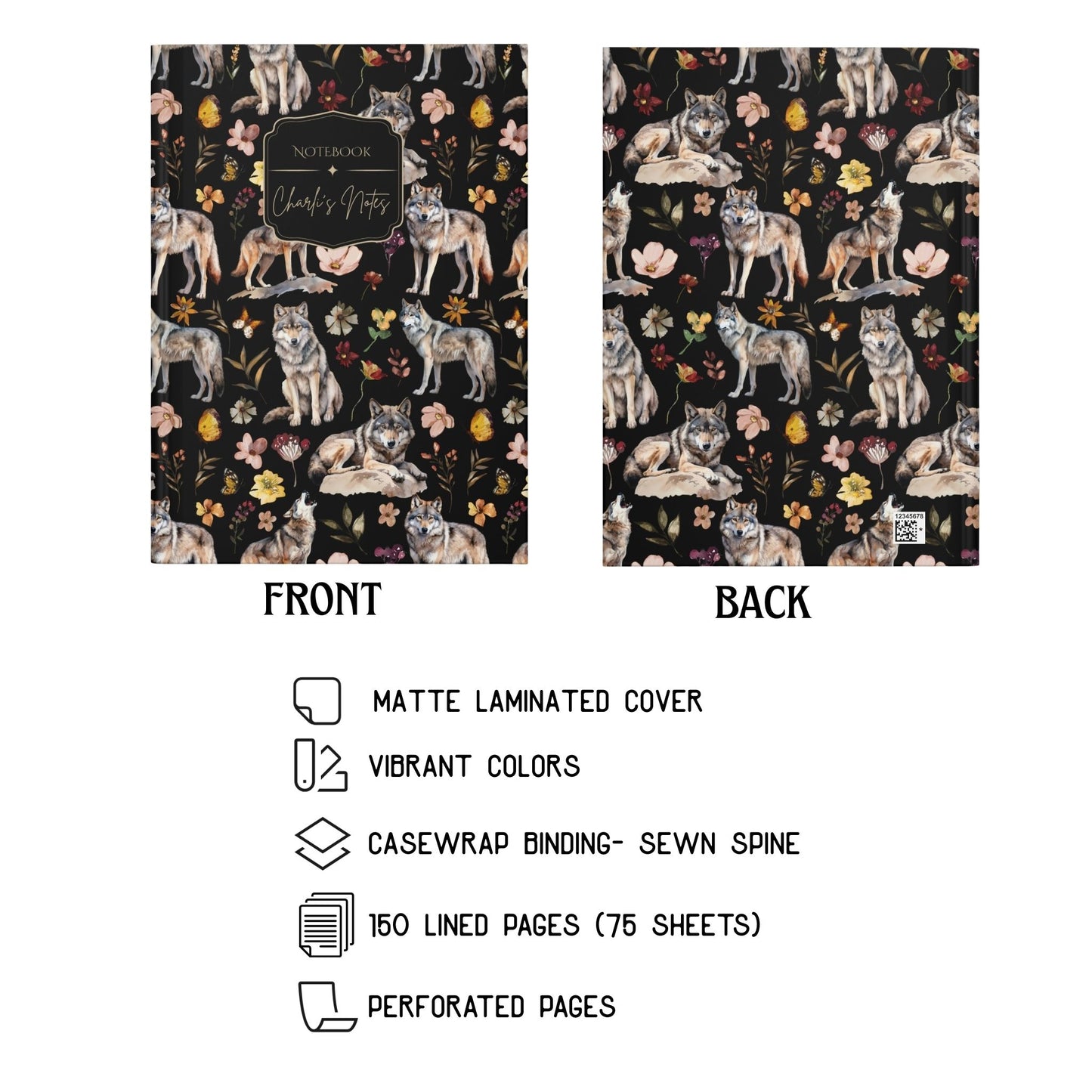 Floral Wolves Personalized Journal