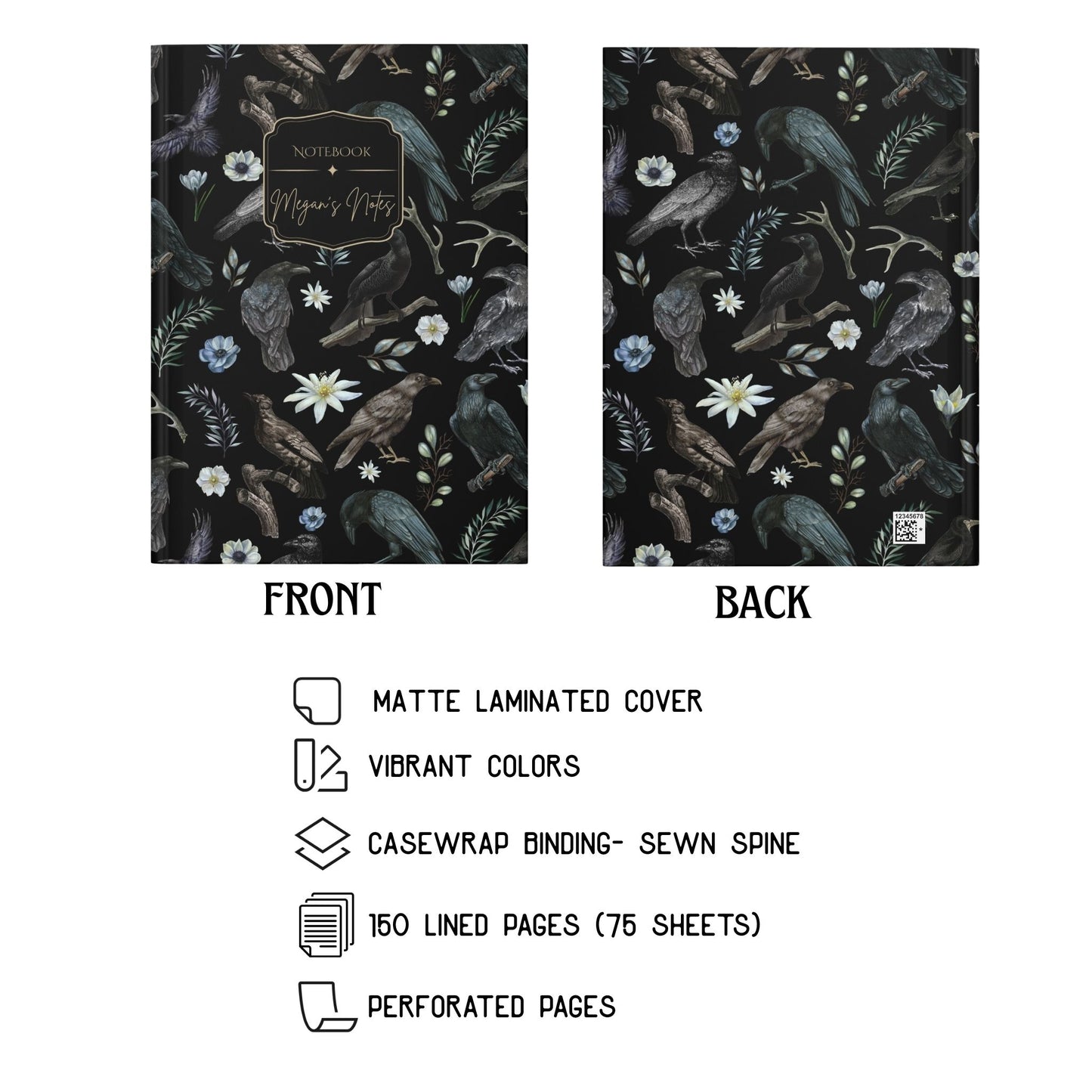 Raven Crow Hardcover Personalized Journal