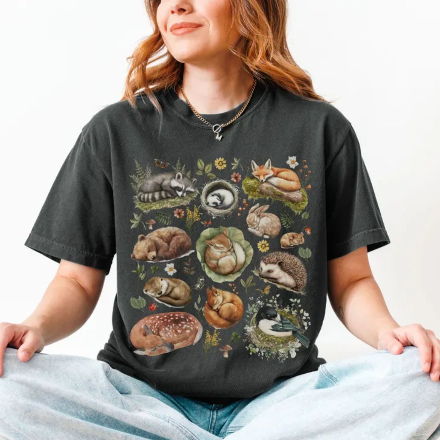 Cute Woodland Sleeping Animals T-Shirt