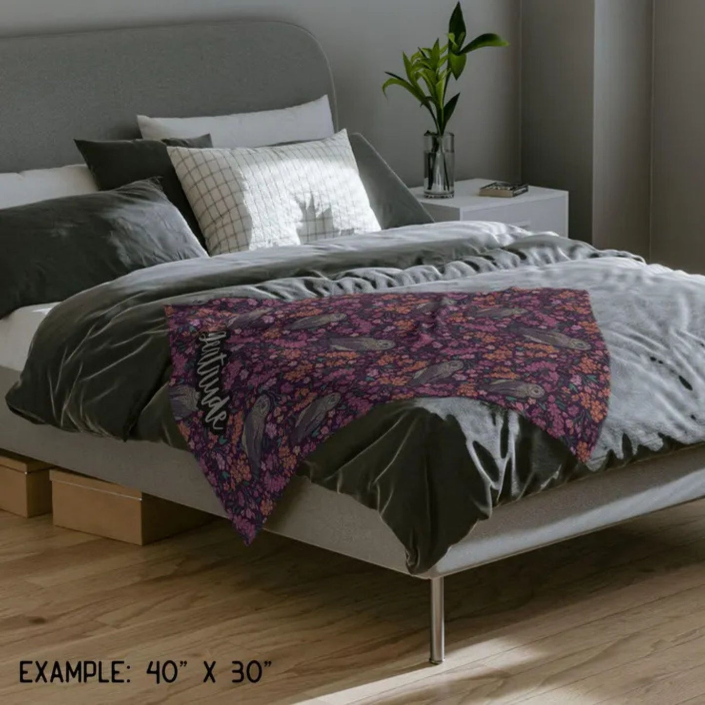 Floral Purple Owls Fleece Blanket