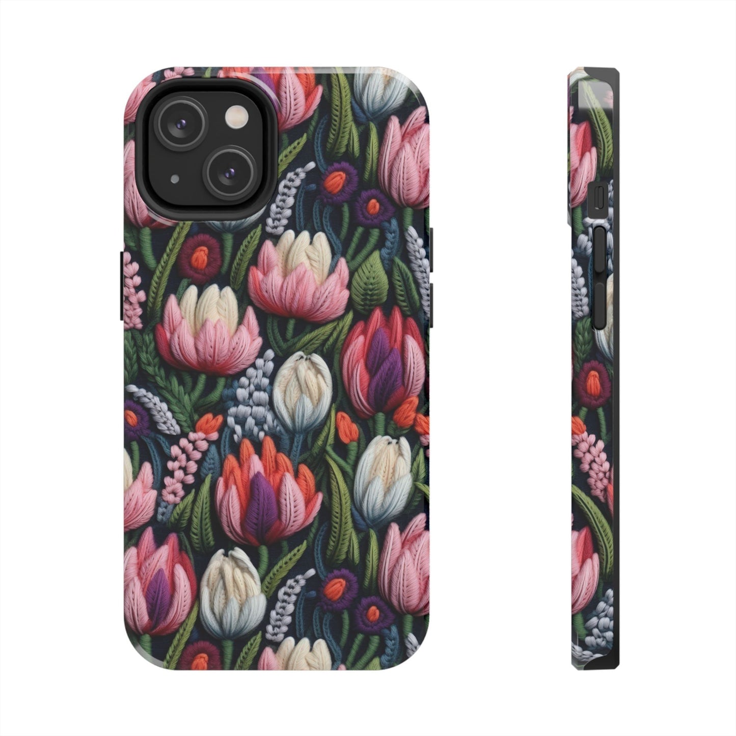 Tulip Faux Embroidery Protective Phone Case