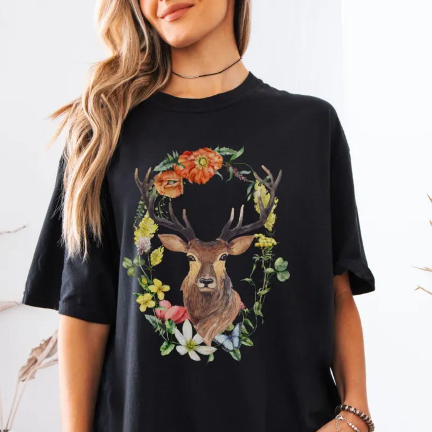 Floral Deer Woodland T-Shirt