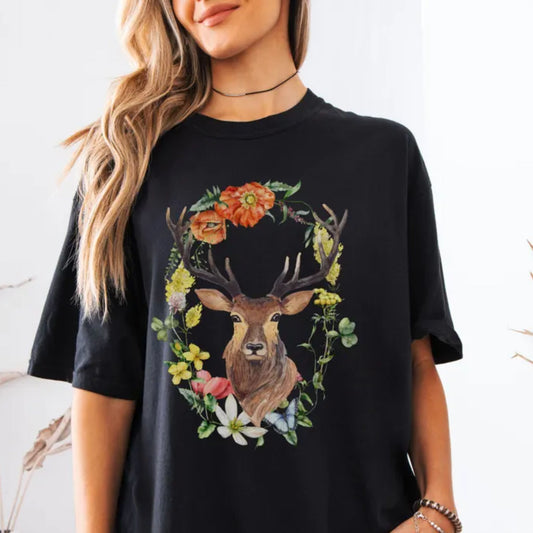 Floral Deer Woodland T-Shirt