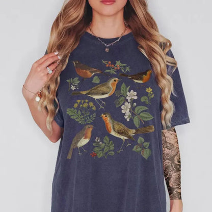 Vintage Red Robin Bird Oversized T-Shirt