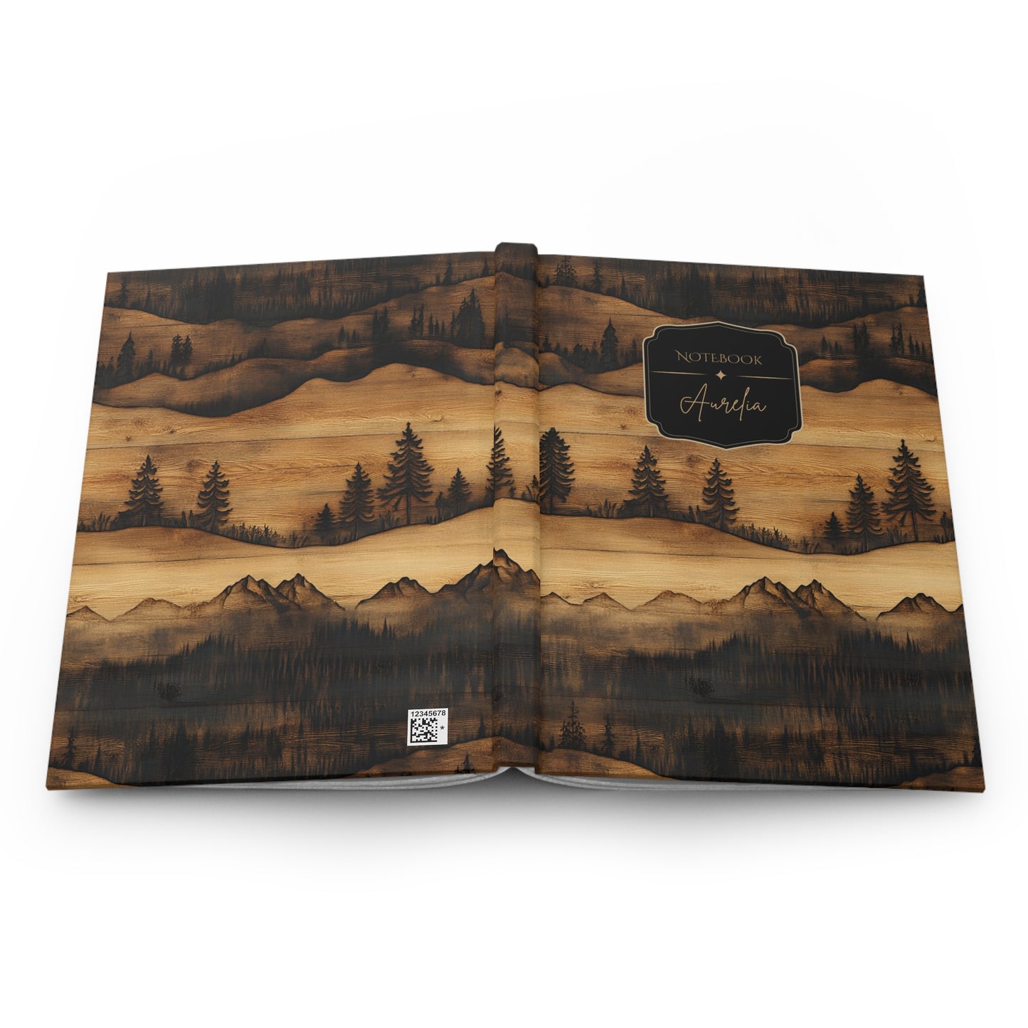 Rustic Carved Wood Mountain Hardcover Personalized Journal