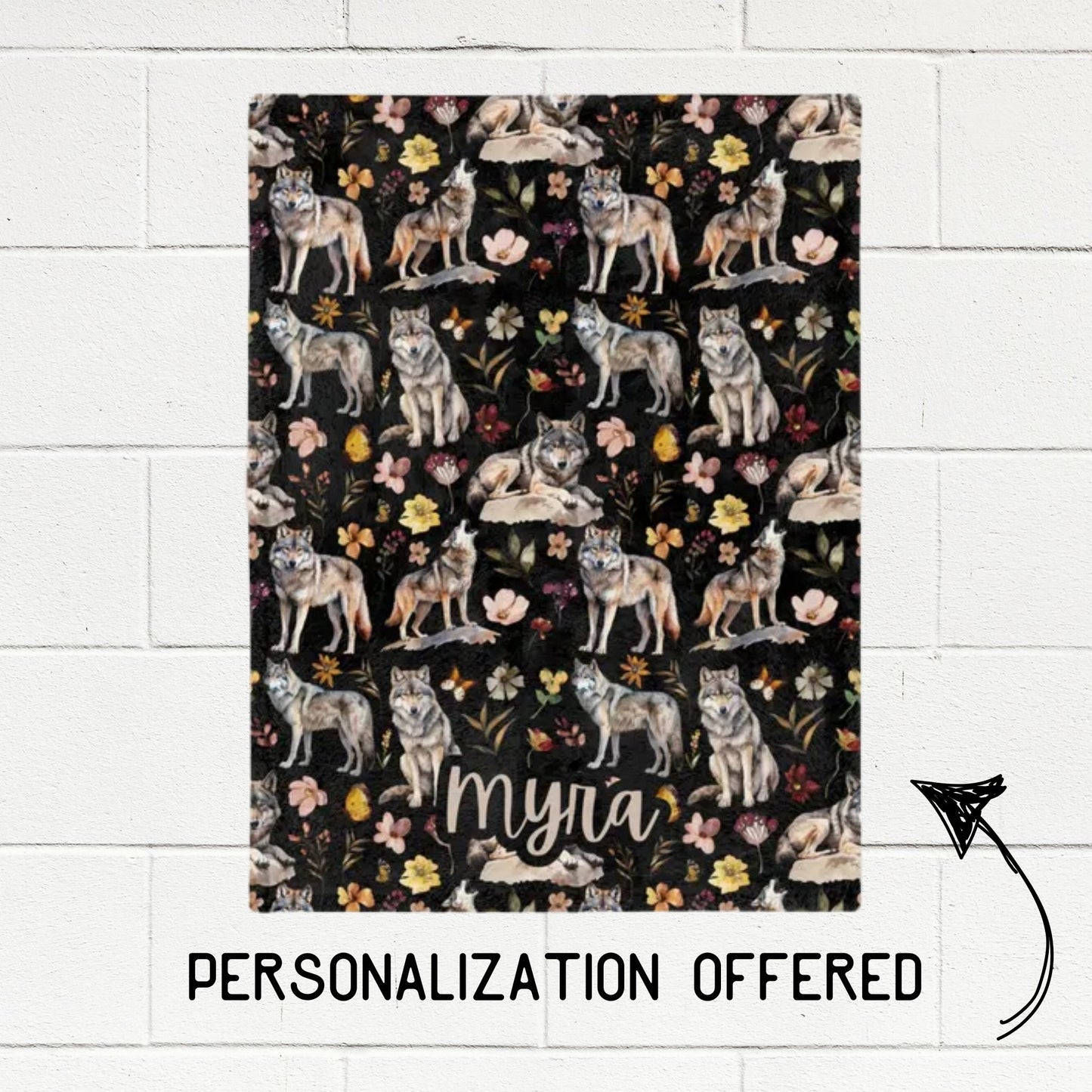 Floral Wolf Velveteen Blanket
