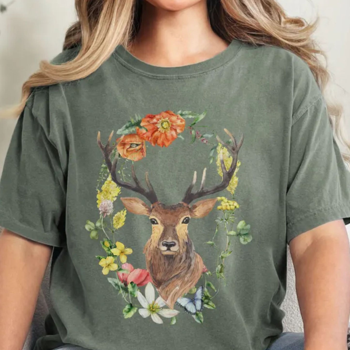 Floral Deer Woodland T-Shirt