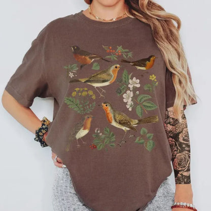 Vintage Red Robin Bird Oversized T-Shirt