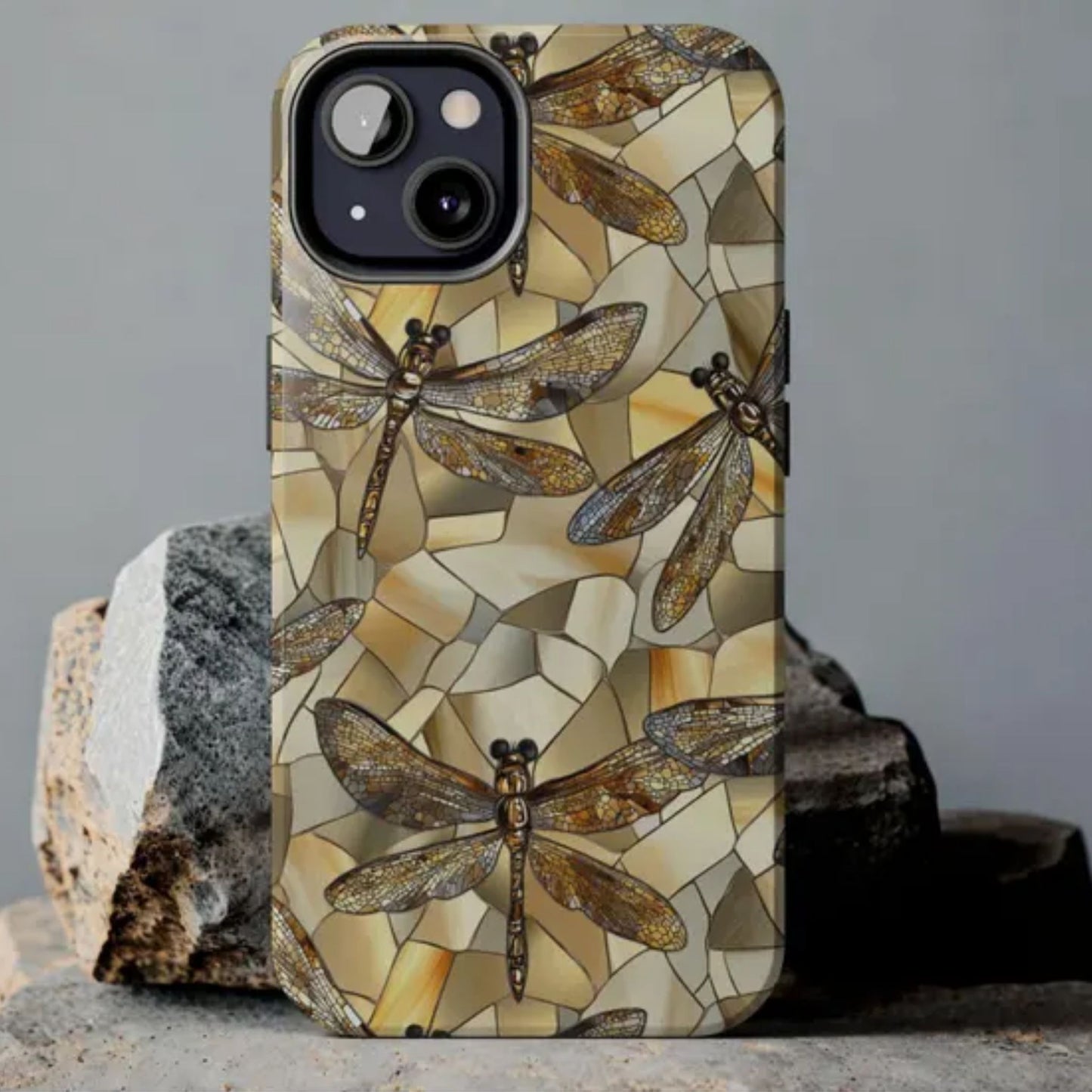 Gold Stained Glass Dragonfly Phone Case