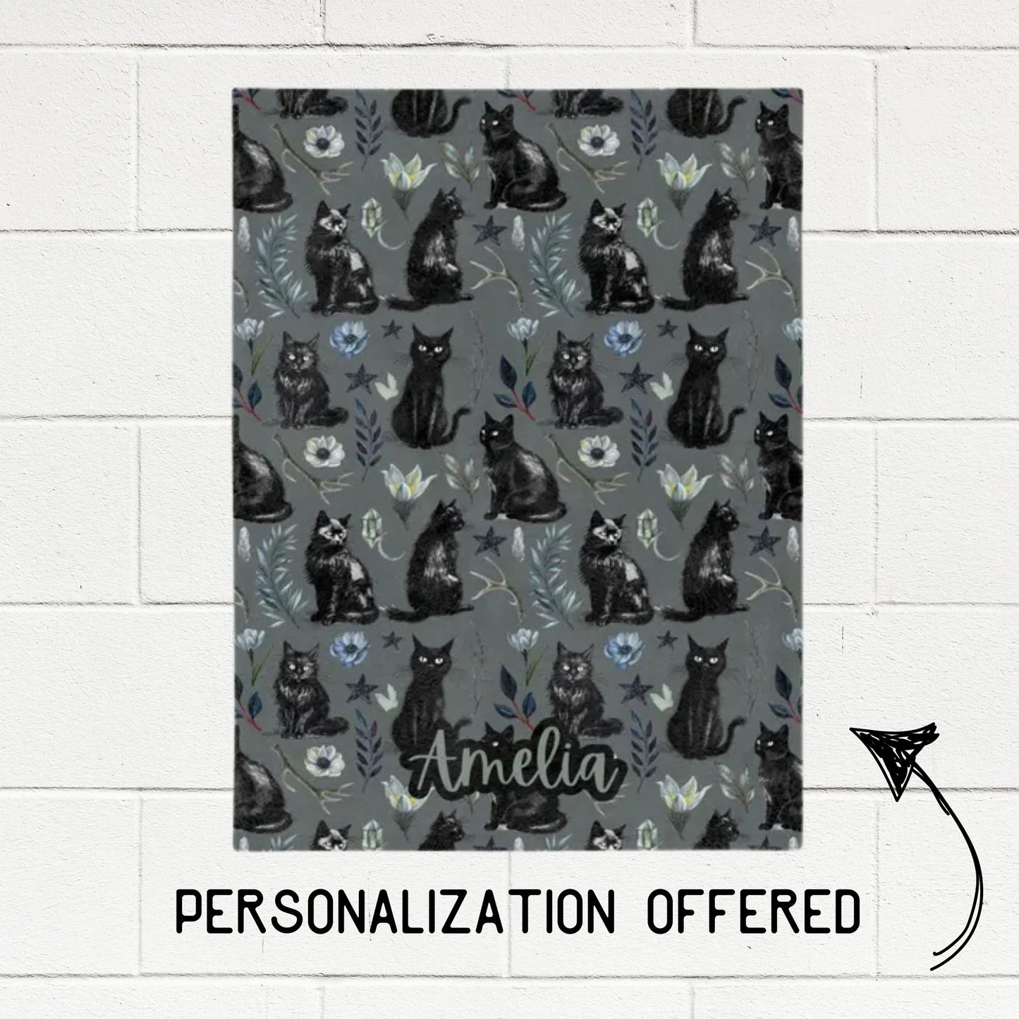 Mystical Black Cat Fleece Throw Blanket