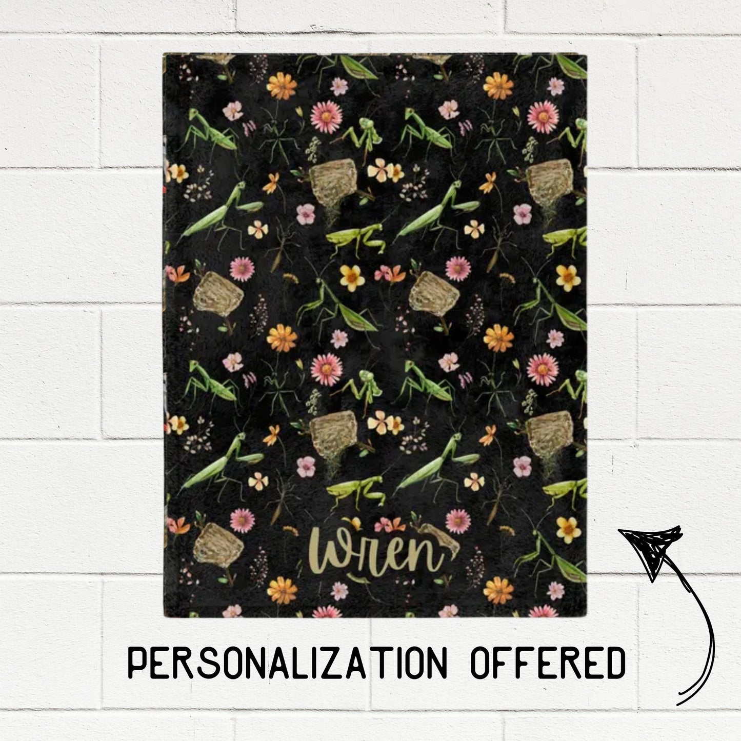 Wildflowers Praying Mantis Fleece Blanket