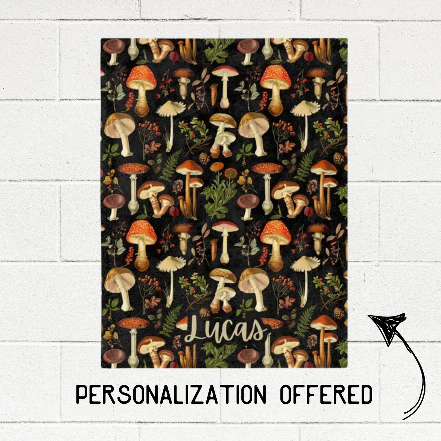 Vintage Botanical Mushroom Blanket