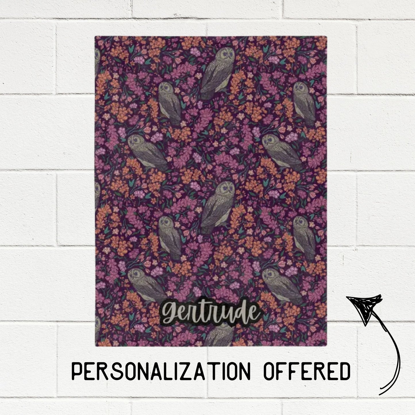 Floral Purple Owls Fleece Blanket