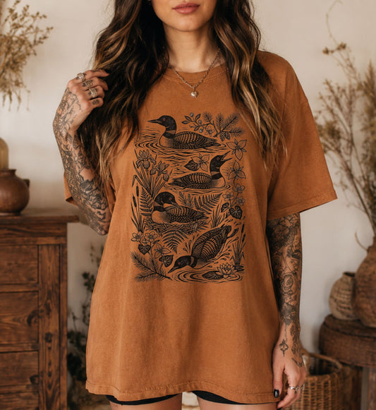 Linocut Loon Graphic T-Shirt