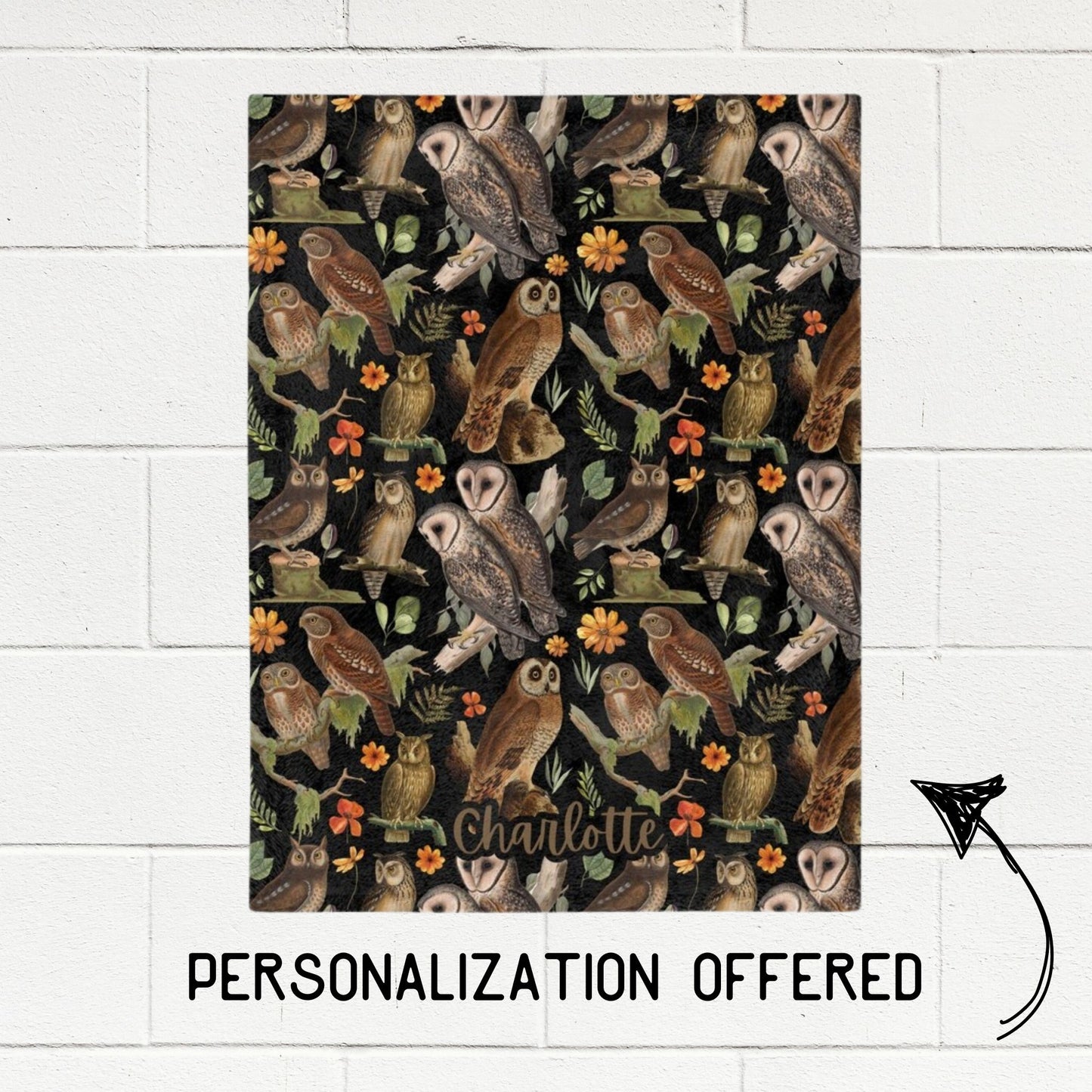 Vintage Barn Owl Fleece Blanket Personalized
