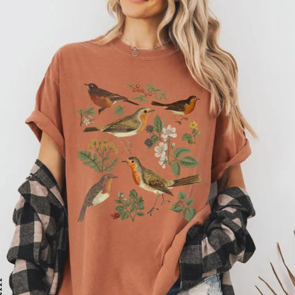 Vintage Red Robin Bird Oversized T-Shirt