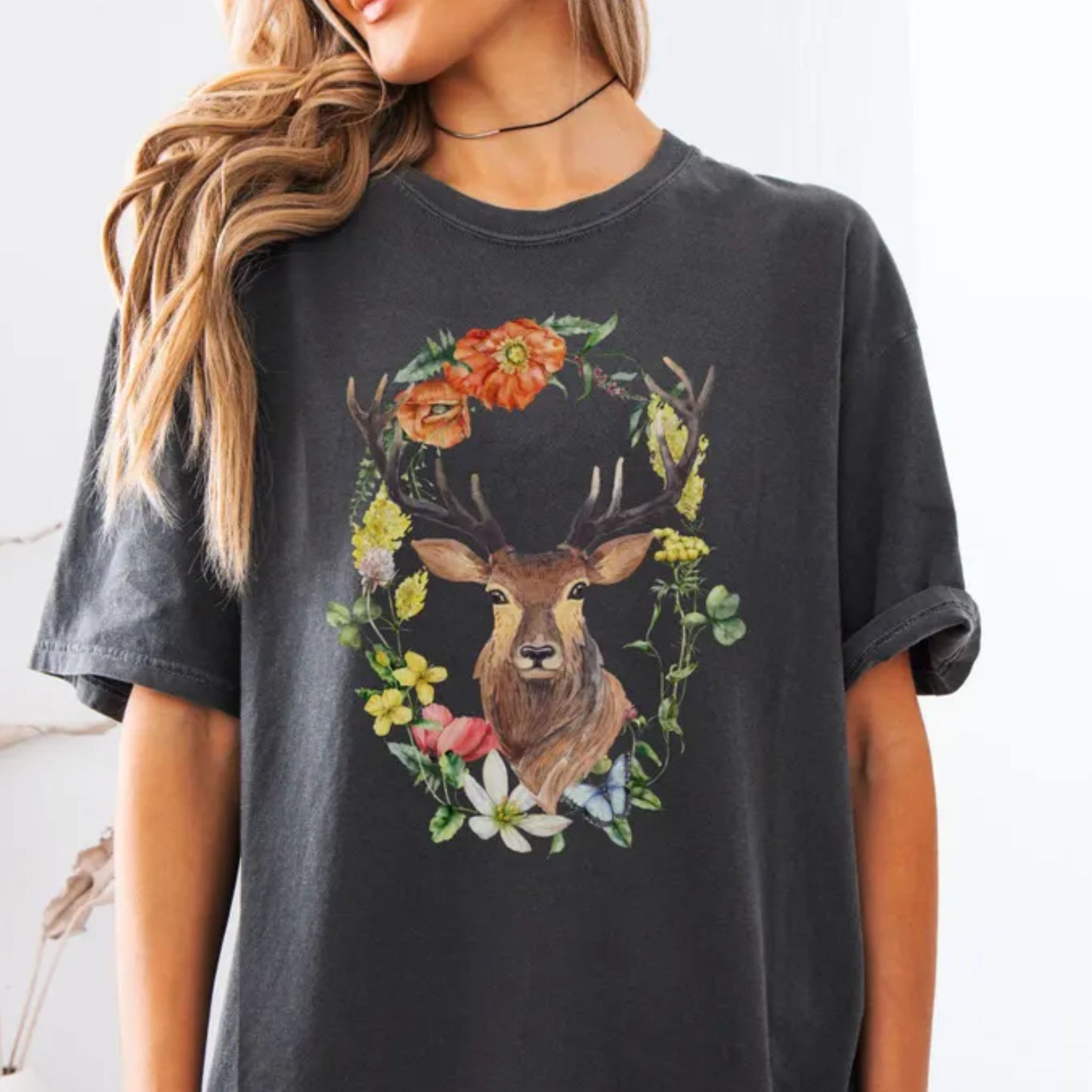 Floral Deer Woodland T-Shirt