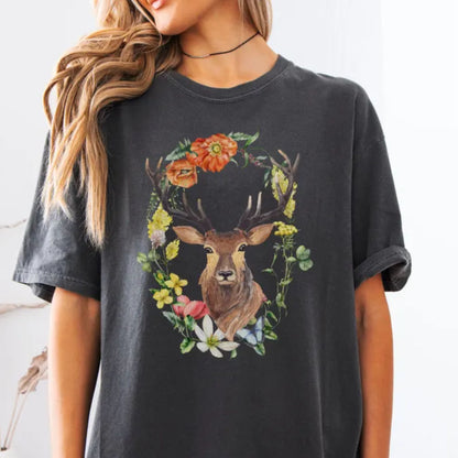 Floral Deer Woodland T-Shirt