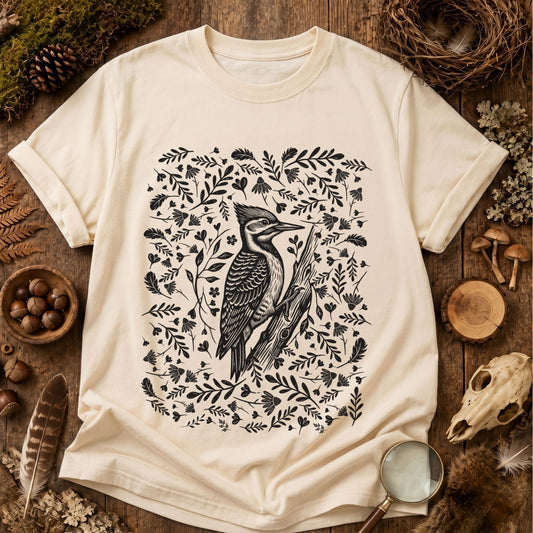Linocut Woodpecker T-Shirt