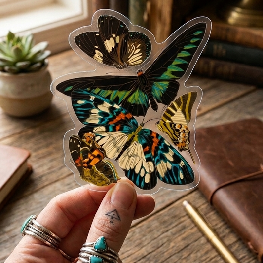 Vintage Butterflies Clear Die Cut Sticker