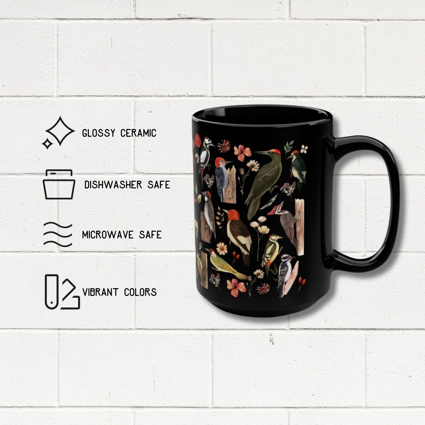 Vintage Woodpecker Birds Mug