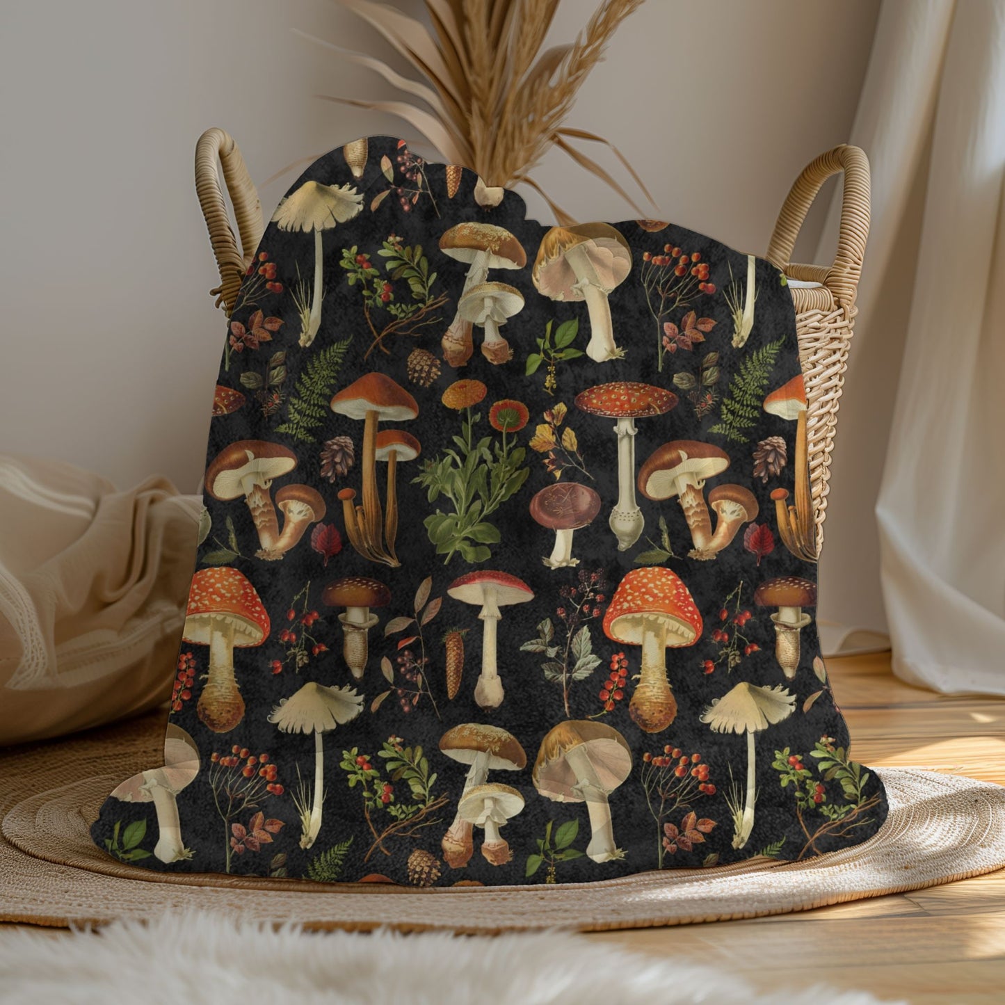 Vintage Botanical Mushroom Blanket