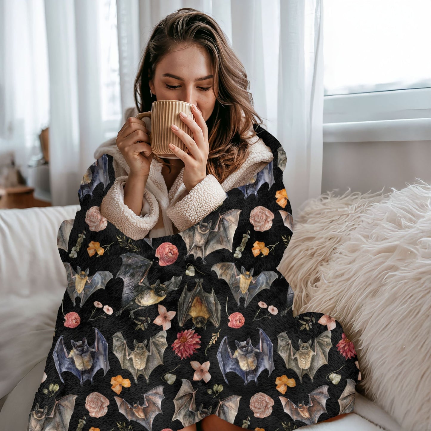 Floral Bats Fleece Throw Blanket