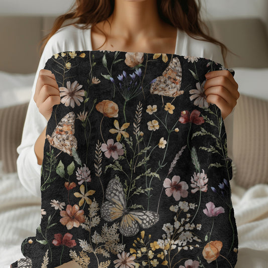 Wildflower Cottagecore Fleece Blanket With Name