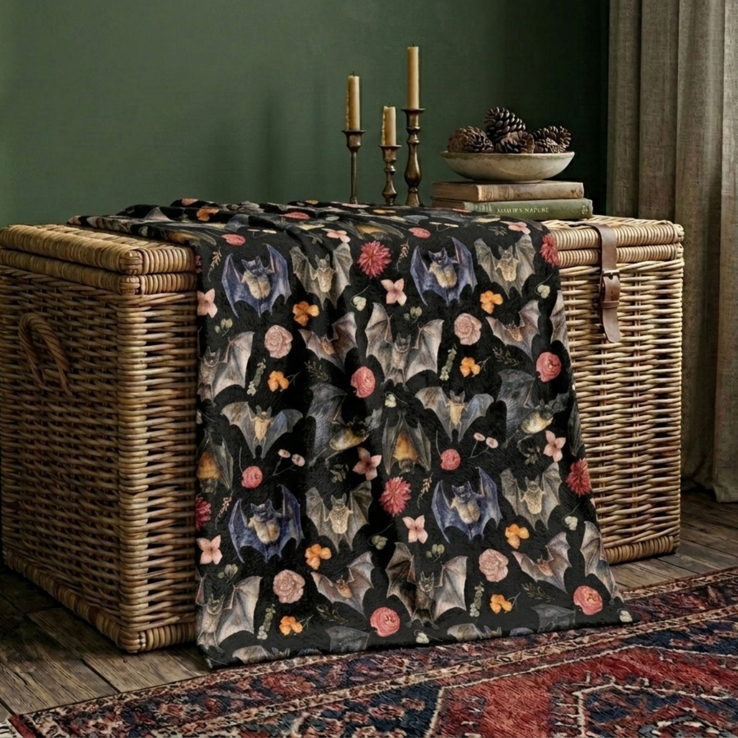 Floral Bats Fleece Throw Blanket