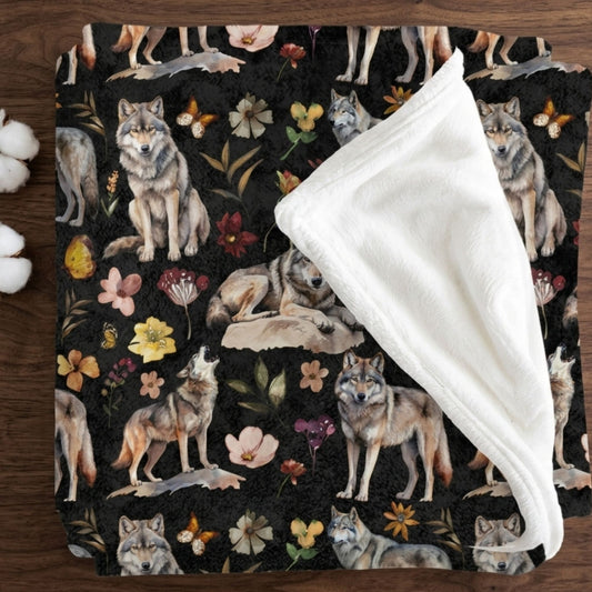 Floral Wolf Velveteen Blanket