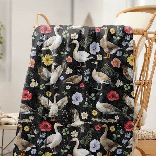 Floral Goose Personalized Fleece Throw Blanket