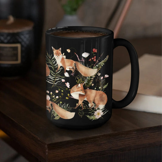 Botanical Fox 15 Ounce Black Coffee Mug