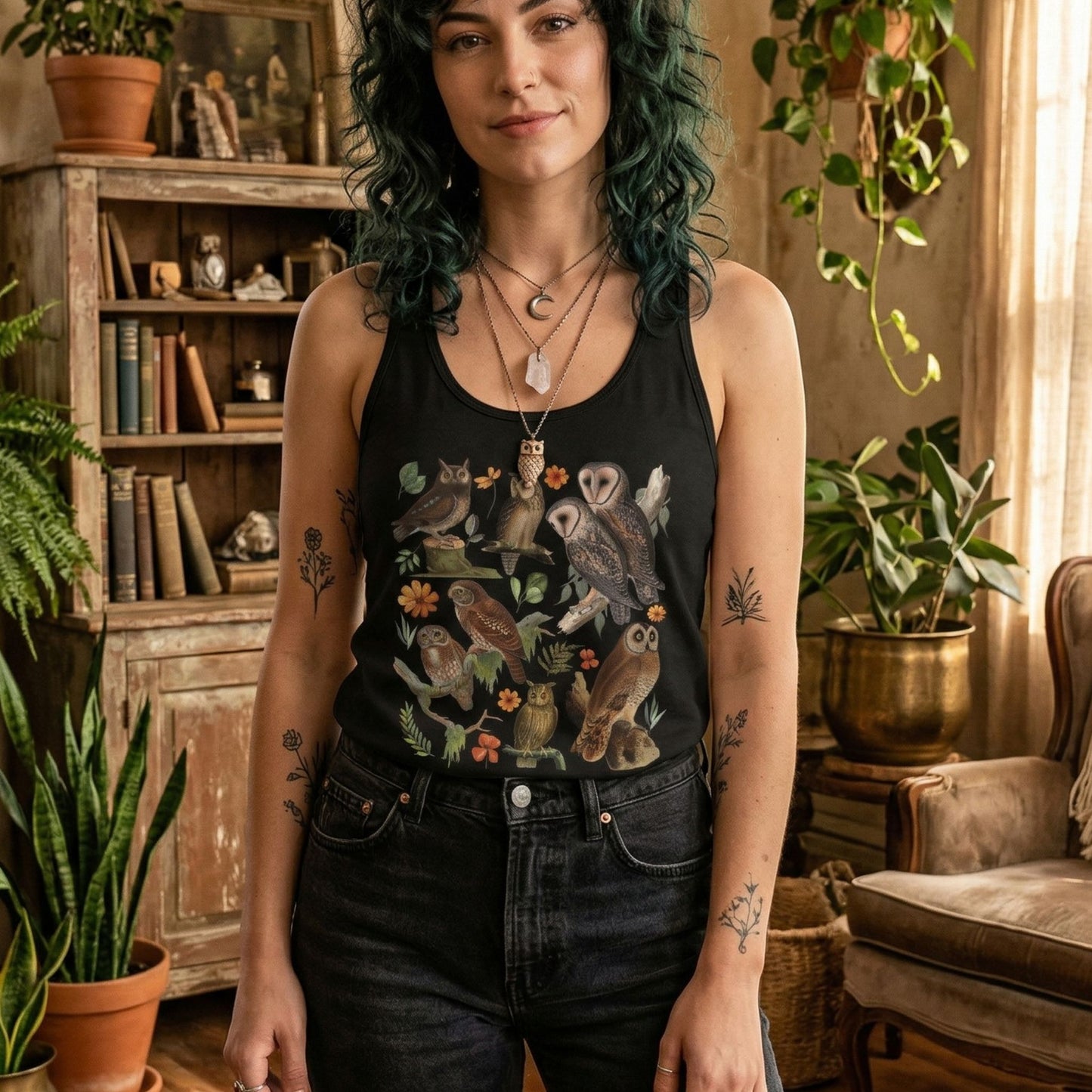 Vintage Barn Owl Racerback Tank Top