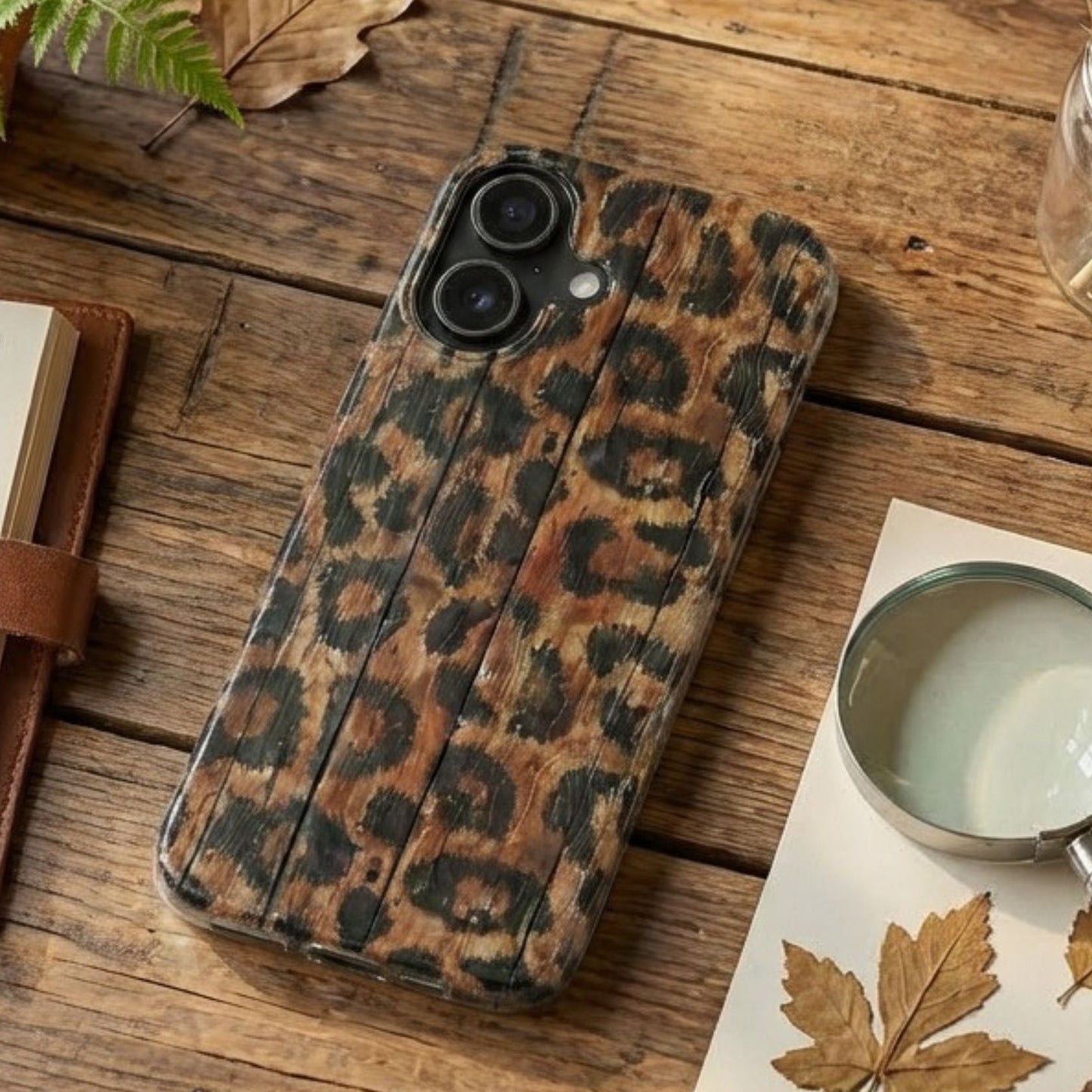 Woodgrain Animal Print Protective Phone Case